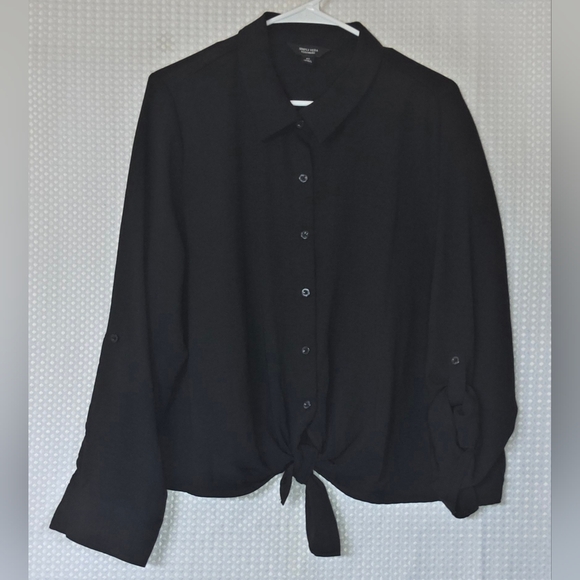 Simply Vera Wang XL Black Blouse Tie Front Minimalist Chic Capsule Work Top - Picture 6 of 10